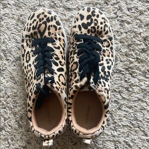 Halogen Brown and Black Sneakers with Leopard Print